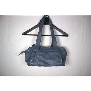 Stone Mountain Handbag Blue Leather Inner‎ Pockets Double Handle Shoulder Bag